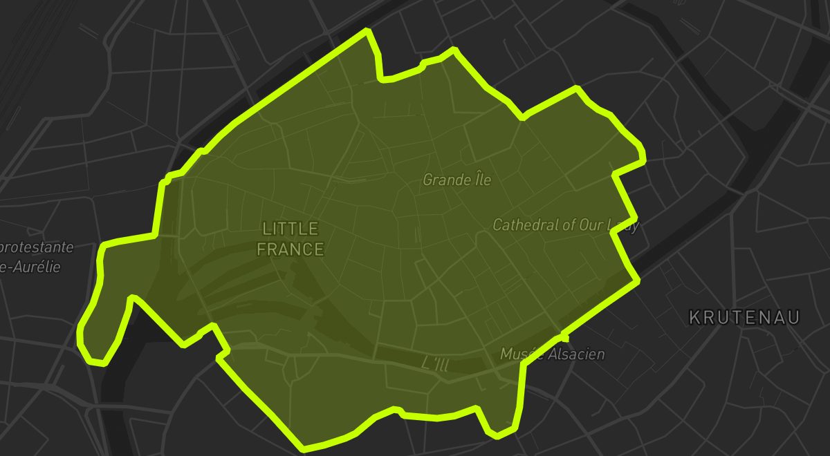 Zone capturée en lime sur la Grande Île de Strasbourg