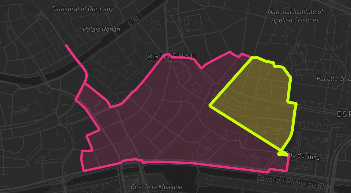 Part de zone volée en lime sur un territoire rival magenta